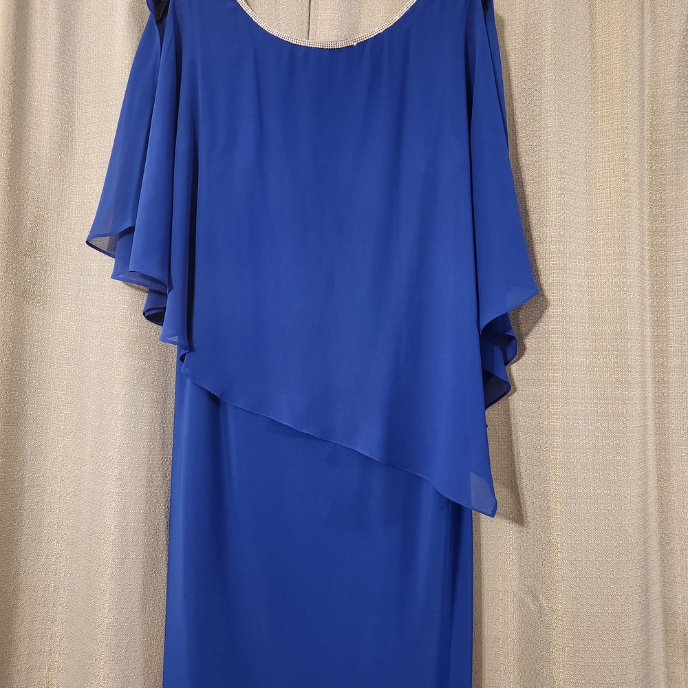 MSK Blue Ruffled Asymmetrical Sheath Dress